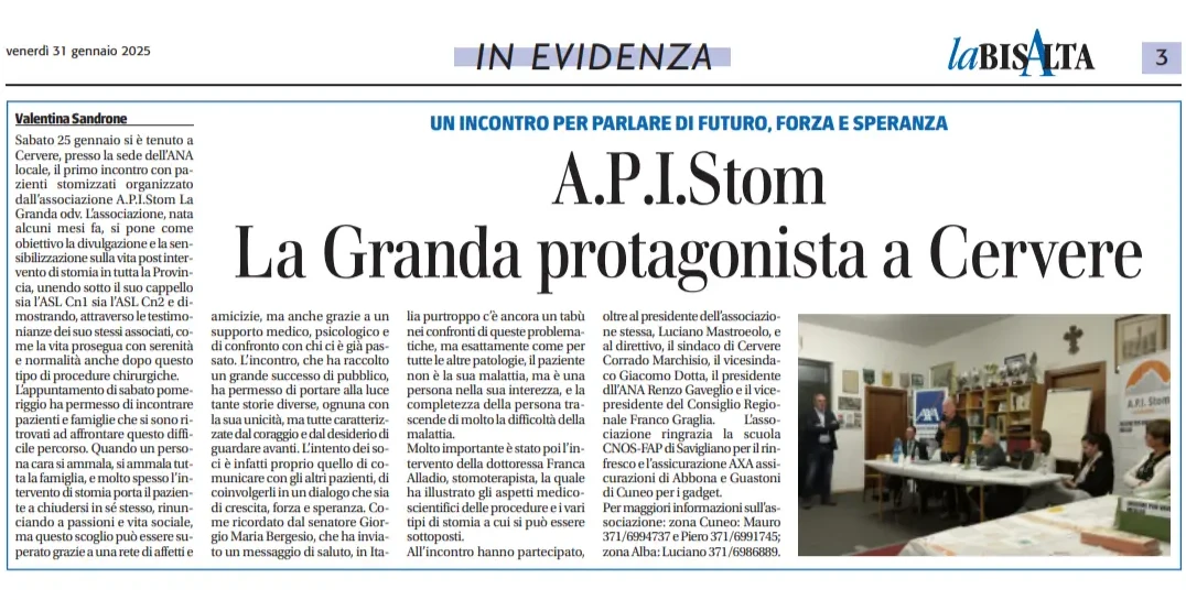 A Cervere primo incontro di sensibilizzazione sulla stomia